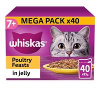 WHISKAS - 7+- Sachets de nourriture humide pour chat senior - 40 x 85 g - Volaille en gelée - Nourriture pour chat en vrac Megapack - 40 sachets