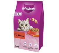 WHISKAS Adult 1,4 kg nourriture sèche complète pour chats adultes avec du bœuf délicieux