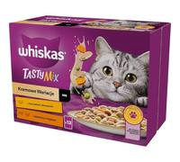 WHISKAS Adult 1+ Tasty Mix Variations onctueuses Nourriture humide pour chat en sachet avec poulet, agneau et dinde en sauce 12 x 85 g Sachet en carton