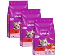 WHISKAS Adult 11,4kg (3x3,8kg) - aliment sec complet pour chats adultes, avec du bœuf délicieux