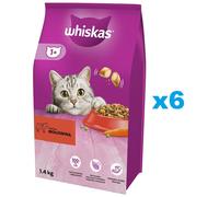 Whiskas Adult 1+ Croquettes pour chat avec bœuf, 6 sacs, 6 x 1,4 kg - Croquettes de qualité supérieure pour chats adultes à partir de 1 an - Différents emballages disponibles