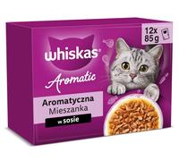 WHISKAS Adult Aromatic Mixture sachets 12x85 g nourriture complète humide pour chats adultes, en sauce, morceaux avec : porc glacé et carottes, poulet juteux, avec morceaux de poisson de mer en bouill