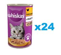 WHISKAS Adult boîte 24x400 g - nourriture complète humide pour chats adultes, morceaux de poulet en gelée