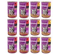 WHISKAS Adult Mix de saveur avec poulet et bœuf en sauce pour chats adultes 12x400 g