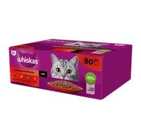 WHISKAS Adult, sachets de 80 x 85 g, Repas classiques - nourriture humide pour chat adulte, en sauce (morceaux de : bœuf, poulet, agneau, volaille)