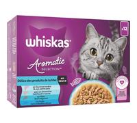 WHISKAS ALIMENT CHAT DELICE SAUCE AROMATIC SELECTION CABILLAUD+SAUMON+THON+TRUITE12 SACH 85 GR