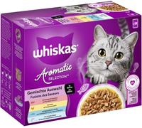 WHISKAS Aromatic Selection Lot de 1 sachets portions + 4 variétés au Choix : Porc, Poulet, Poisson de mer, Saumon en Sauce 12 x 85 g