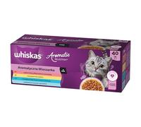 WHISKAS Aromatic Selection Multipack de nourriture humide pour chat 1+, 40 x 85 g, 4 saveurs : porc, poulet, saumon, poisson de mer en sauce