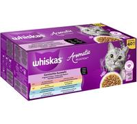 WHISKAS Aromatic Selection Multipack de Nourriture Humide pour Chat 1+, 40 x 85 g, 4 Saveurs : Porc, Poulet, Saumon, Poisson de mer en Sauce