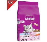 WHISKAS Croquettes au saumon pour chat adulte stérilisé 6x1,75kg