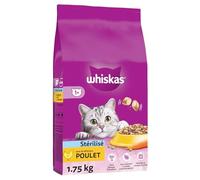 WHISKAS - Croquettes Nutritives pour Chat Adulte Stérilisé, Saveur Poulet, Sac Pratique 1.75kg - Lot de 3 - Vendu par Lot