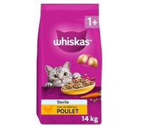 WHISKAS 1 An + Croquettes Chat Stérilisé, Sac de 14 kg, Au Poulet, Nourriture Chat Sèche Complète et Équilibrée, Contrôle du Poids, Sans Colorants Ni Arômes Artificiels