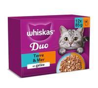 WHISKAS DUO Aliment humide en gelée pour chat adulte 12x85g Terre & Mer (Lot de 4) 48 Sachets