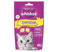 WHISKAS - Friandises Gourmandes au Poulet et Fromage, Texture Craquante pour Chats Adultes (60g) - Lot de 4 - Vendu par Lot