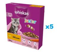 WHISKAS Junior 5x800 g nourriture sèche complète pour chatons avec du poulet délicieux
