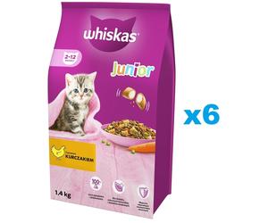 WHISKAS Junior 6x1,4 kg nourriture sèche complète pour chatons avec du poulet délicieux