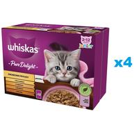 WHISKAS Junior sachet 48x85g nourriture humide pour chat en gelée avec : poulet, dinde, volaille, canard