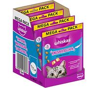 Whiskas Knuspertaschen Lot de 4 Paquets de friandises pour Chat au goût Saumon, 4 x 180 g (4 Paquets) - Différents emballages de Produits Disponibles