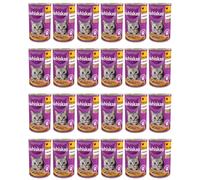 Whiskas Nourriture humide pour chat adulte 1+ avec poulet en gelée, 24 boîtes (24 x 400 g)