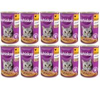 Whiskas Nourriture humide pour chat adulte 1+ avec poulet en sauce, 10 boîtes (10 x 400 g)