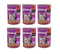 Whiskas Nourriture humide pour chat adulte 1+ avec viande de bœuf en sauce, 6 boîtes (6 x 400 g)