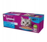 whiskas Nourriture humide pour chat adulte 1 + poisson au choix en gelée 40 x 85 g