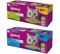Whiskas nourriture pour chat arômes poisson 40 x 85 g + whiskas mélange de saveurs en gelée 40x 85g ensemble de nourriture humide pour chats adultes en sachets