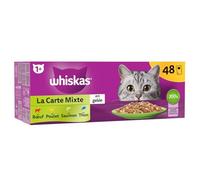 WHISKAS - Pâtée Adulte en Gelée Saveurs Poulet, Bœuf, Saumon & Thon, Texture Fondante (48 Sachets) - Vendu par unité