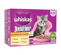 WHISKAS - Repas Junior en Gelée Saveur Volaille Variée, Poulet Dinde Canard, Boîte 12 Sachets Fraîcheur - Le Lot de 3