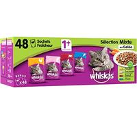 WHISKAS Repas pour Chat - 48 Sachets Fraîcheur 100g - Pâtée pour Chat en Gelée - Poulet/Saumon/Boeuf/Thon - Nourriture Complète & Equilibrée avec des Ingrédients Naturels, Adapté Chat Stérilisé