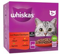 WHISKAS Repas pour Chat - 48 Sachets Fraîcheur (Lot de 2 Packs 24x85g) - Pâtée pour Chat Adulte en Sauce