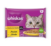 WHISKAS Repas pour Chat - 52 Sachets Fraîcheur (Lot de 13 Packs 4x85g) - Festins à la Volaille (2 saveurs) - Pâtée pour Chat Adulte en Sauce. Nourriture Humide Complète Adaptée aussi Chats Stérilisés