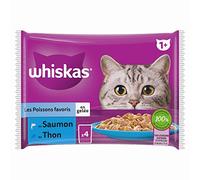 WHISKAS Repas pour Chat - 52 Sachets Fraîcheur (Lot de 13 Packs 4x85g) - Poissons Favoris (2 variétés) - Pâtée pour Chat Adulte en Gelée - Nourriture Humide Complète Adaptée aussi Chats Stérilisés