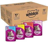 WHISKAS Repas pour Chat - 84 Sachets Fraîcheur 100g - Pâtée pour Chat en Gelée - Poulet / Saumon / Boeuf / Thon - Nourriture Complète & Equilibrée avec des Ingrédients Naturels, Adapté Chat Stérilisé