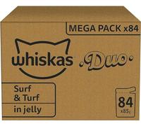 WHISKAS Repas pour Chat - 84 Sachets Fraîcheur de 85g - Pâtée pour Chat Adulte en Gelée - Duo Terre & Mer (4 Variétés) - Nourriture Humide Complète & Equilibrée, 84x85g