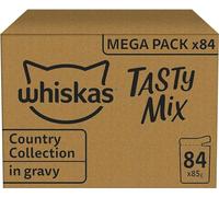 WHISKAS Repas pour Chat - 84 Sachets Fraîcheur de 85g - Pâtée pour Chat Adulte en Sauce - Tasty Mix Recettes de Campagne (4 Variétés) - Nourriture Humide Complète & Equilibrée, 84x85g
