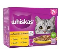 WHISKAS Sachets fraîcheur Les Festins à la Volaille en Sauce 4 variétés pour Chat Senior 12x85g