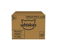 Whiskas Sélection délicate en gélatine 1+, nourriture humide pour chat, paquet format stock, 120 sachets chacun de 85 g (120 x 85 g)