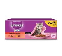 Whiskas Sélection savoureuse en sauce junior 2-12 mois, nourriture humide pour chat, paquet format stock, 13 paquets chacun de 4 sachets x 85 g (52 sachets au total)
