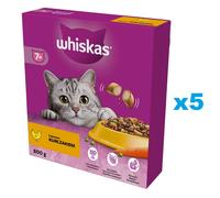 WHISKAS Senior 5x800g nourriture sèche avec du poulet délicieux pour les chats âgés