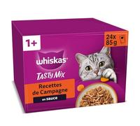 WHISKAS Repas pour Chat - 48 Sachets Fraîcheur (Lot de 2 packs 24x85g) - Tasty Mix Recettes de Campagne (4 variétés) - Pâtée pour Chat Adulte en Sauce - Nourriture Humide Complète & Equilibrée
