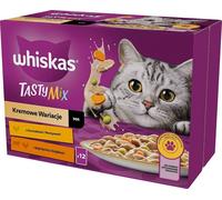 WHISKAS Adult 1+ Tasty Mix Variations onctueuses Nourriture humide pour chat en sachet avec poulet, agneau et dinde en sauce 12 x 85 g Sachet en carton