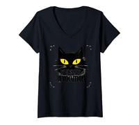 Whisker Revolution : Art félin soulèvement T-Shirt avec Col en V, Femme, Noir, XL