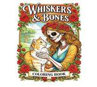 Whiskers and Bones: Relaxing Cat & Skeleton Coloring Pages Featuring Sugar Skulls, Gothic Frames, and Intricate Designs