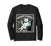 Whiskers and Whisky Neat Funny White Cat Lover Owner Scotch Manche Longue