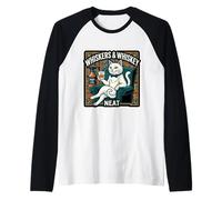 Whiskers and Whisky Neat Funny White Cat Lover Owner Scotch Manche Raglan