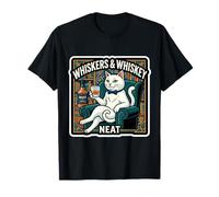 Whiskers and Whisky Neat Funny White Cat Lover Owner Scotch T-Shirt