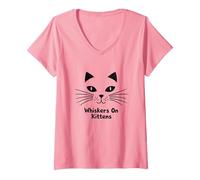 Whiskers on Kittens - Motif tête de Chat Mignon pour Les Amoureux des Animaux T-Shirt avec Col en V, Femme, Rose, XL