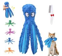 Whiskerspot Jouet couineur pour chien en forme de pieuvre - Jouet couineur en peluche durable sans rembourrage - Pour chiens de petite, moyenne et grande taille (1 pièce, bleu)