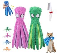 Whiskerspot Lot de 2 jouets couineurs en forme de pieuvre en peluche durable sans rembourrage pour chiens de petite, moyenne et grande taille (violet + vert)